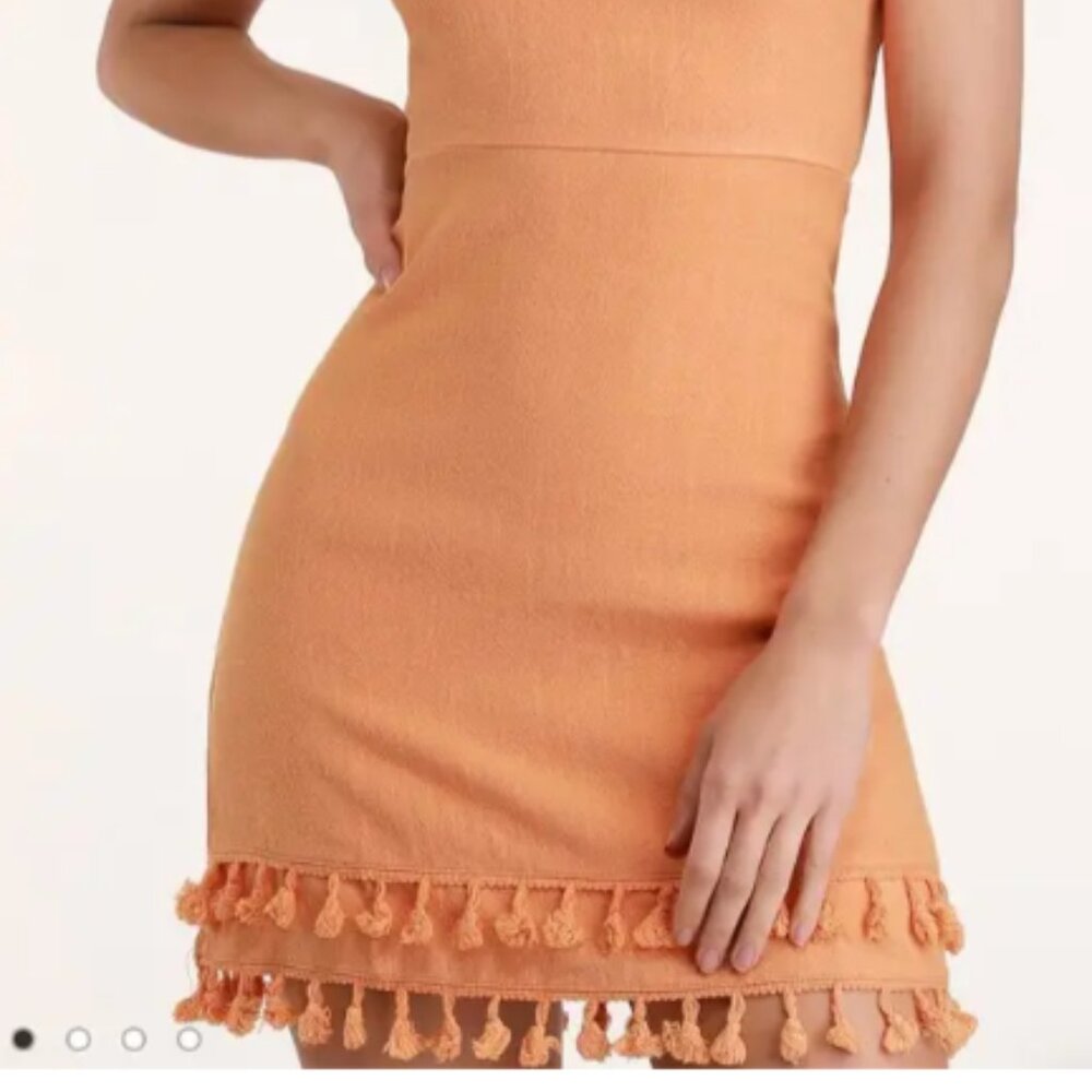 Knit Dress Apricot XS Stretch Double Fringe Sleeveless Linen - Feel the Sunshine - Picture 3 of 8